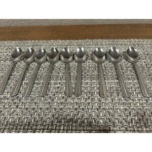Vintage Gibson Stainless Steel Teaspoons Set Of 9 Beaded Edge 6” Long